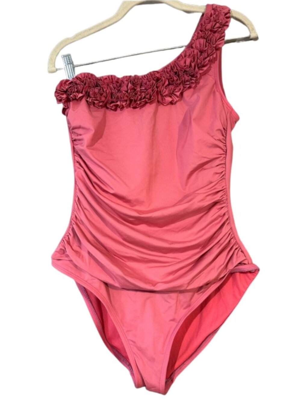 Kenneth Cole New York One Shoulder One Piece Swimsuit Pink Ruched Size Large